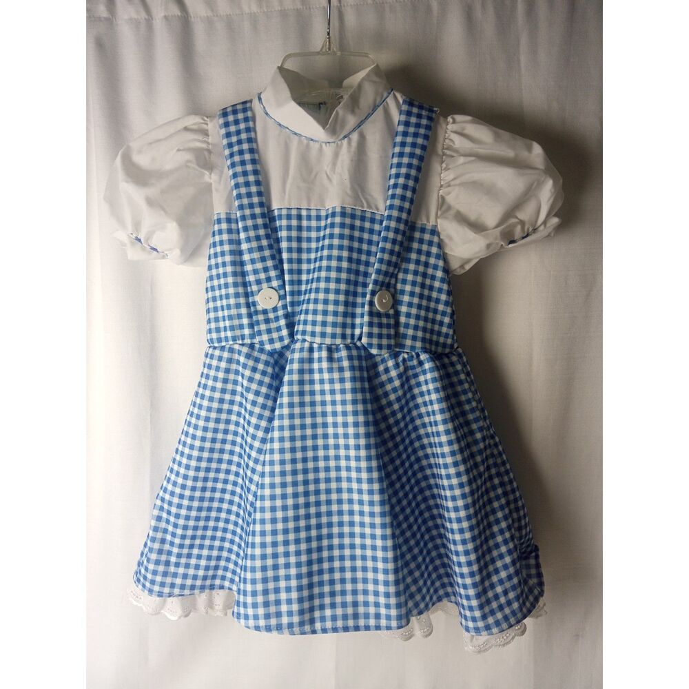 Vintage Wizard of Oz Dorothy Costume Blue Gingham Dress Turner Ent Kids Size S